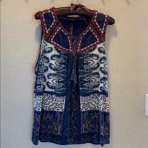 Lucky Brand Lace Up Printed Top